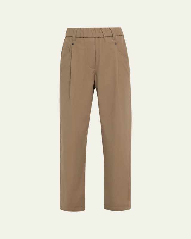 Cotton Twill Straight-Leg Ankle Pull-On Pants